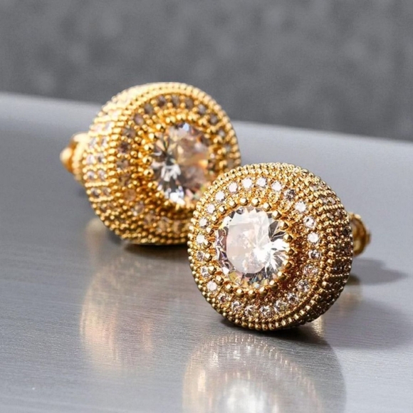 *NEW!* LARGE Mens 14k Iced Earrings - Picture 1 of 14